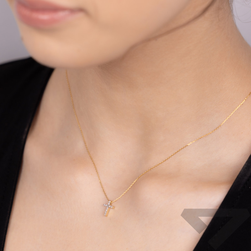 Naszyjnik złoty krzyżyk z diamentami/anker BE C-066 próba 585