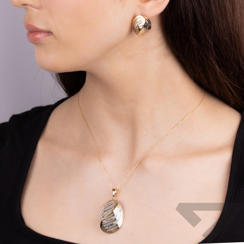 Kolczyki złote wypukłe łączone krople w dwóch kolorach/omega M3-193 próba 585