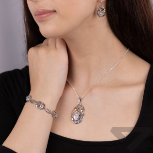 Bransoleta srebrna ażurowe owale z cyrkoniamii listkami TB 03473-03470 próba 925