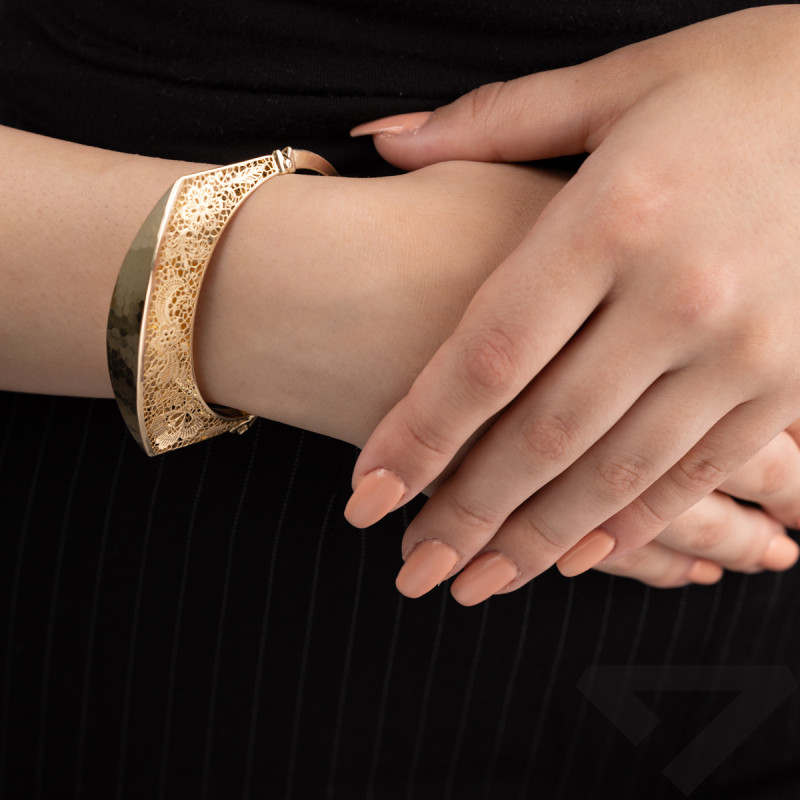 Bransoleta złota bangla taflowanana z ażurowymi bokami M3-264 próba 585