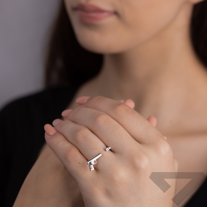 Pierścionek srebrny pistolet i nabój TB 03863 próba 925