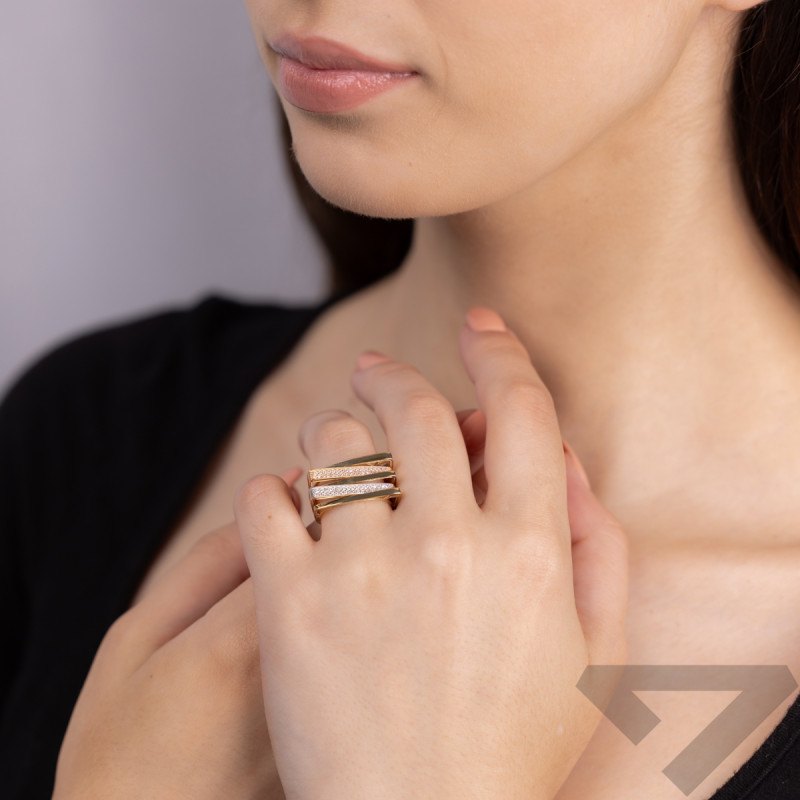 Pierścionek złoty blaszki z cyrkoniami w trzech kolorach MZ T46-R-TY-7575-TC-CZ próba 585