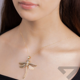 Zawieszka złota ważka z białymi cyrkoniami