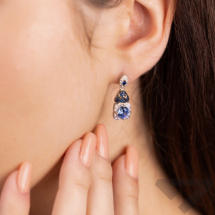 Kolczyki srebrne kwadratowa markiza z niebieskimi cyrkoniami/sztyft TB 20292 próba 925