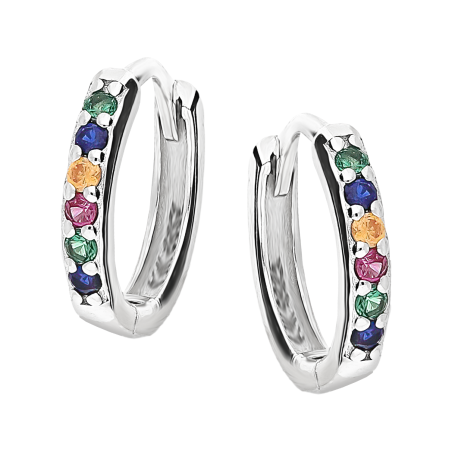 Kolczyki srebrne kółko z kolorowymi cyrkoniami/zatrzask AT680 mix próba 925