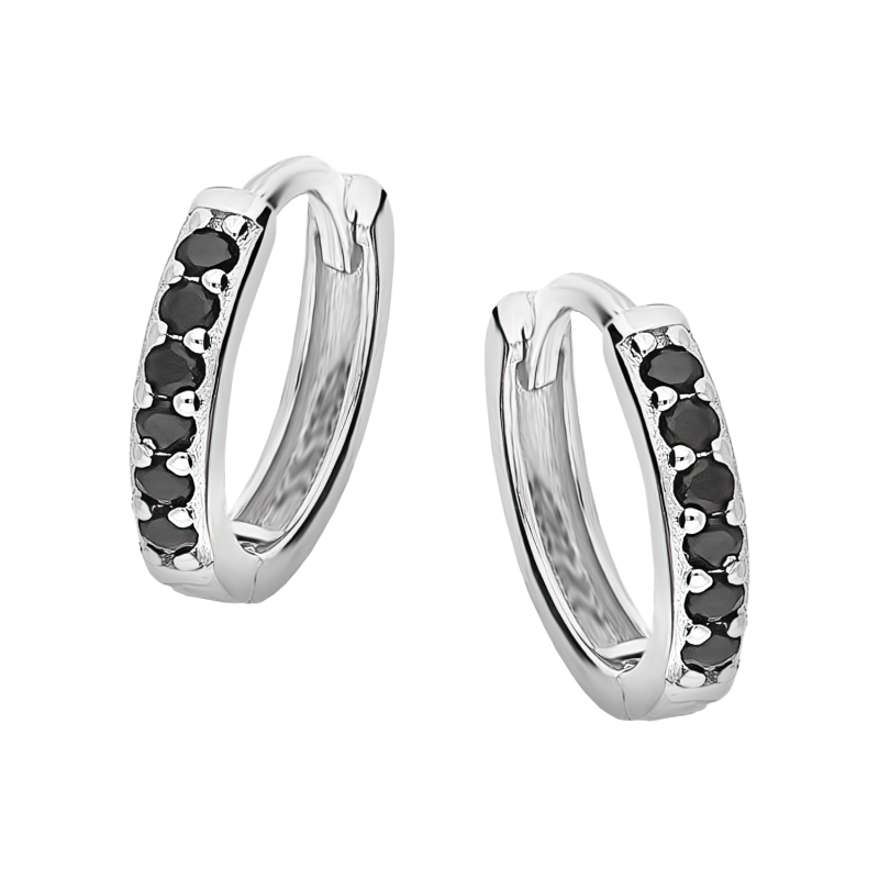 Kolczyki srebrne kółko z czarnymi cyrkoniami/zatrzask AT680 czarna próba 925