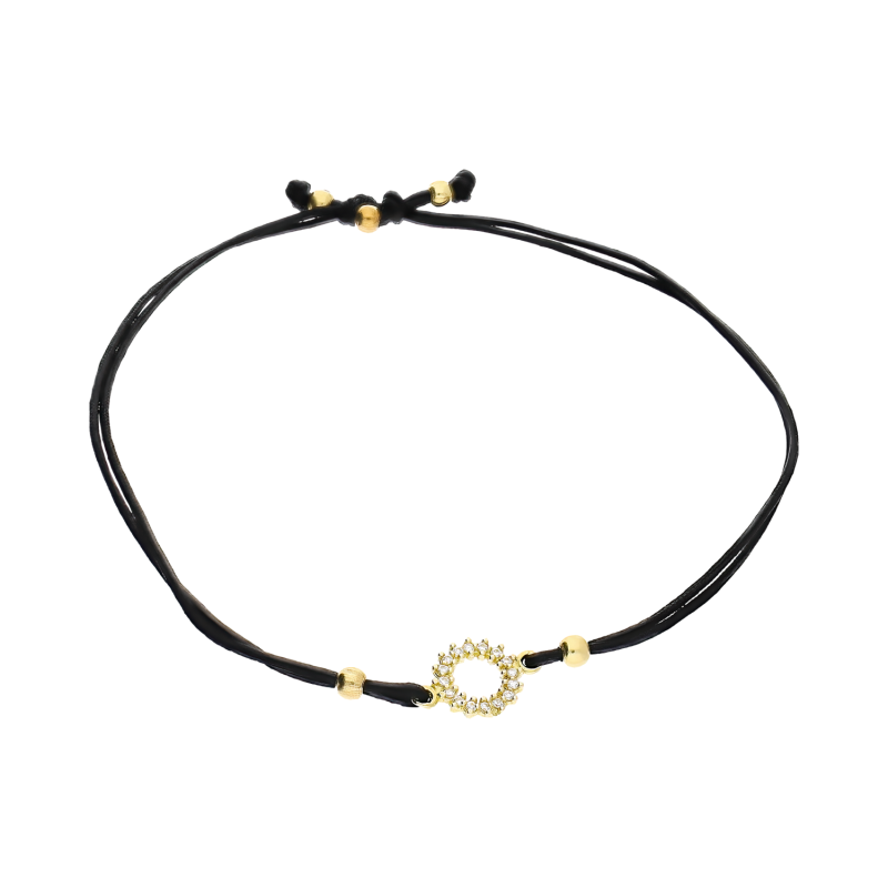 Złota bransoletka na sznurku z cyrkoniami pr. 375 - JubilerSezam.pl