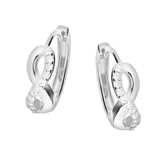 Kolczyki srebrne kółka z infinity z cyrkoniami/zatrzask AT681 próba 925