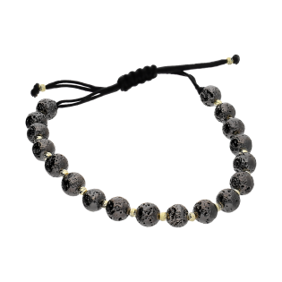 Bransoleta złota kulki z lawą wulkaniczną i grawerowane kulki AU LP 34U50-BNC55 próba 375