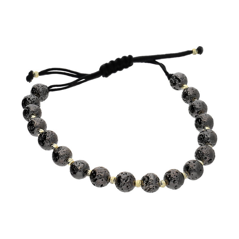 Bransoleta złota kulki z lawą wulkaniczną i grawerowane kulki AU LP 34U50-BNC55 próba 375