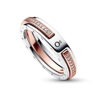 Dwutonowy pierścionek pavé z logo Pandora Signature 182773C01