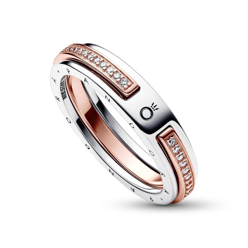 Dwutonowy pierścionek pavé z logo Pandora Signature 182773C01