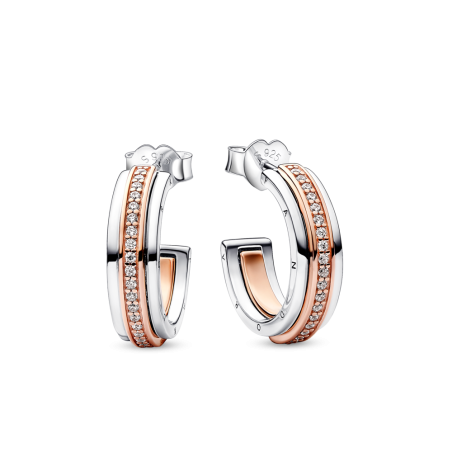 Dwutonowe Kolczyki Obręcze Pavé Pandora Signature - JubilerSezam.pl
