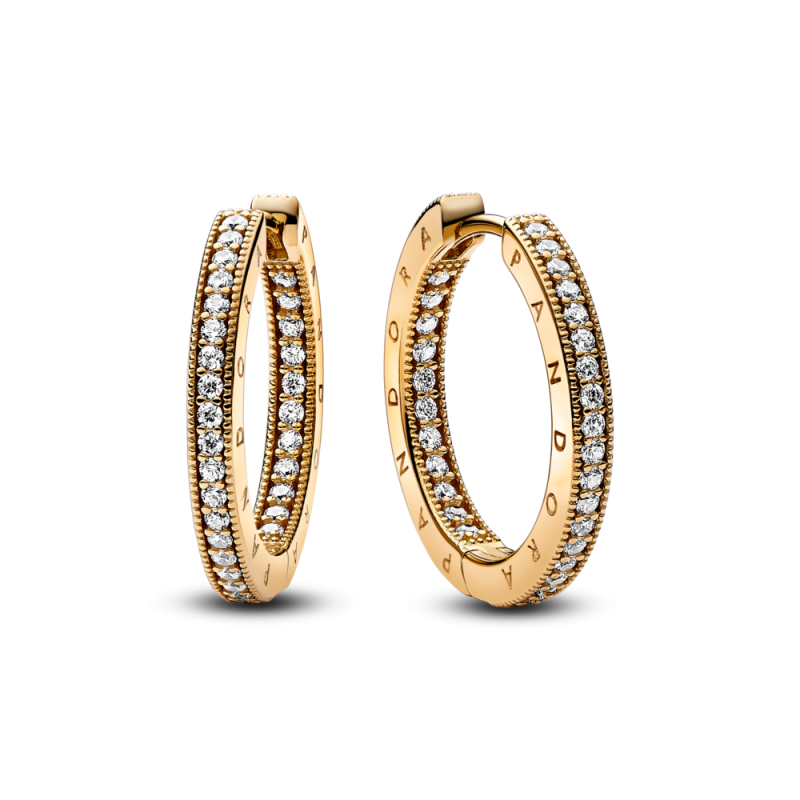 Kolczyki obręcze pavé z logo Pandora Signature 262738C01