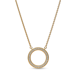 Naszyjnik z okrągłą zawieszką pavé z sercami i logo Pandora Signature 362735C01