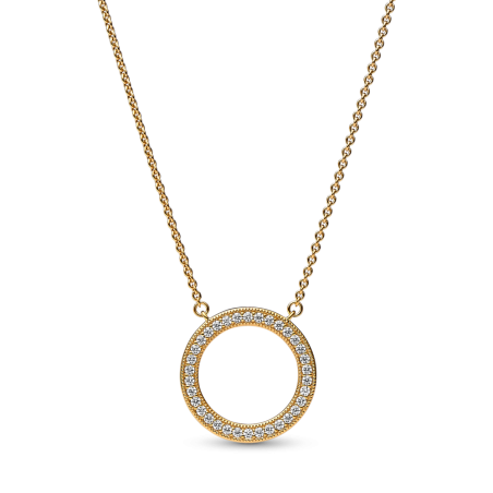 Naszyjnik z okrągłą zawieszką pavé z sercami i logo Pandora Signature 362735C01