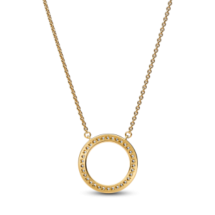 Naszyjnik z okrągłą zawieszką pavé z sercami i logo Pandora Signature 362735C01