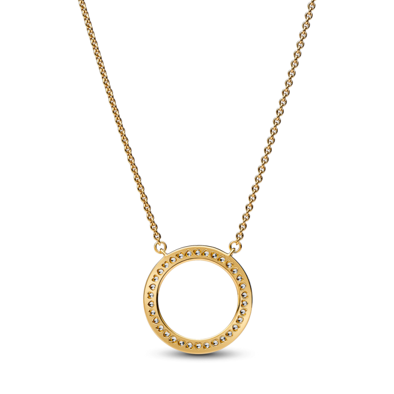 Naszyjnik z okrągłą zawieszką pavé z sercami i logo Pandora Signature 362735C01