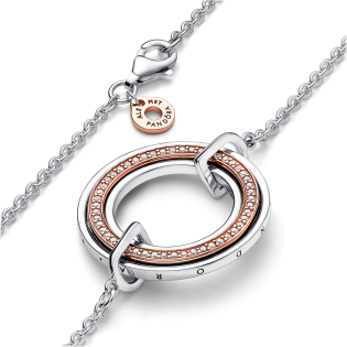 Dwutonowy naszyjnik pavé z logo Pandora Signature 382772C01
