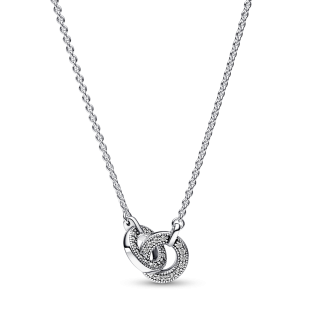 Naszyjnik ze splecionymi zawieszkami pavé z logo Pandora Signature 392736C01