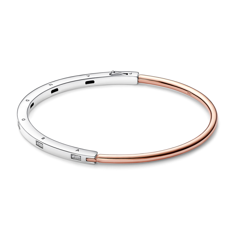 Dwutonowa lśniąca bransoletka bangle Pandora Signature I-D 582740C01