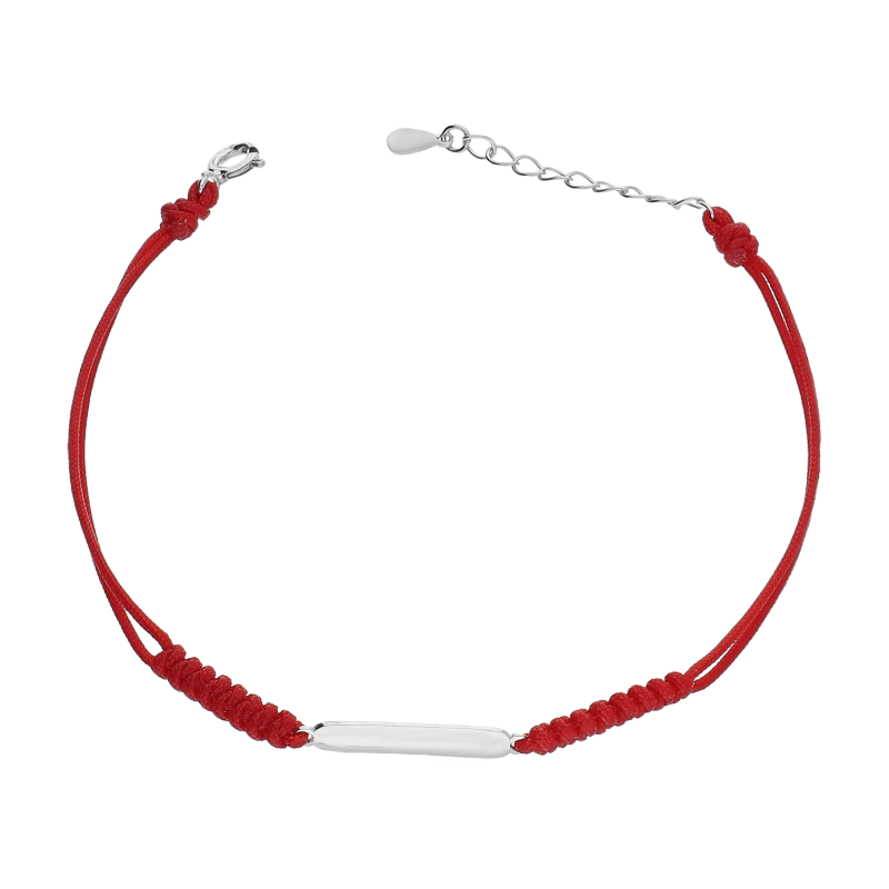 Bransoleta srebrna gładka blaszka na czerwonym sznurku HS1697 czerwony próba 925