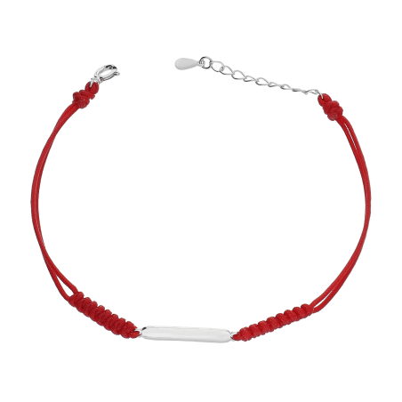 Bransoleta srebrna gładka blaszka na czerwonym sznurku HS1697 czerwony próba 925