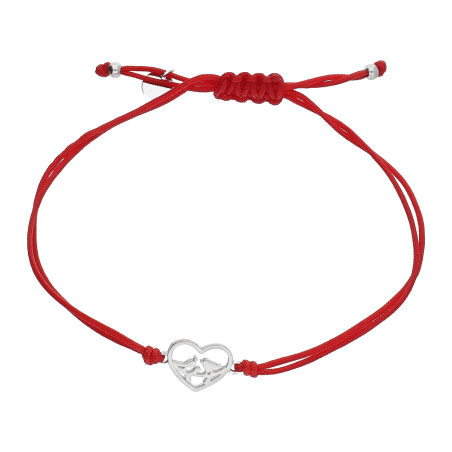 Bransoleta srebrna serce z ptaszkami na czerwonym sznurku HS1700 czerwony próba 925