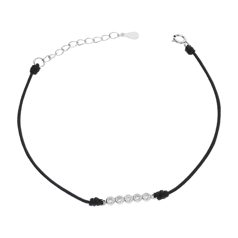 Srebrna bransoletka na sznurku z cyrkoniami - JubilerSezam.pl