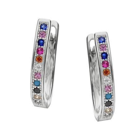 Kolczyki srebrne przecinki z kolorowymi cyrkoniami/ang.zap. HS650 1r mix próba 925