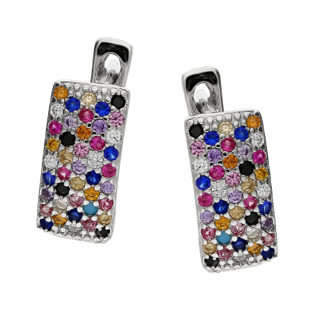 Kolczyki srebrne blaszka z pięcioma rzędami kolorowych cyrkonii/ang.zap. HS720 próba 925