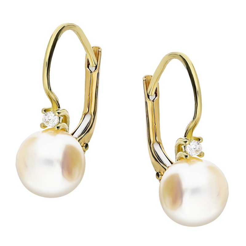 Złote kolczyki z perłą i cyrkonią pr. 585 - JubilerSezam.pl