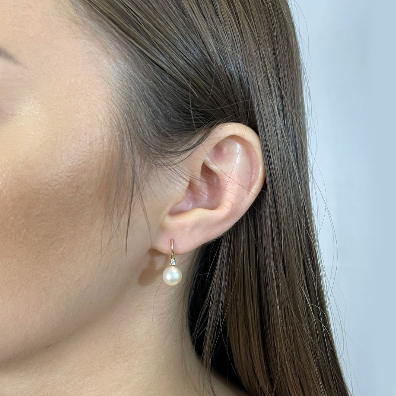 Złote kolczyki z perłą i cyrkonią pr. 585 - JubilerSezam.pl