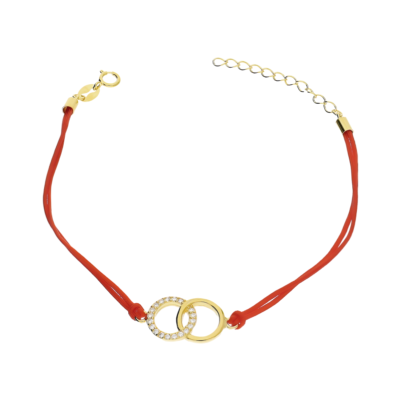 Bransoleta pozłacana klanówka koła na czerwonym sznurku PW158 GOLD czerwony próba 925