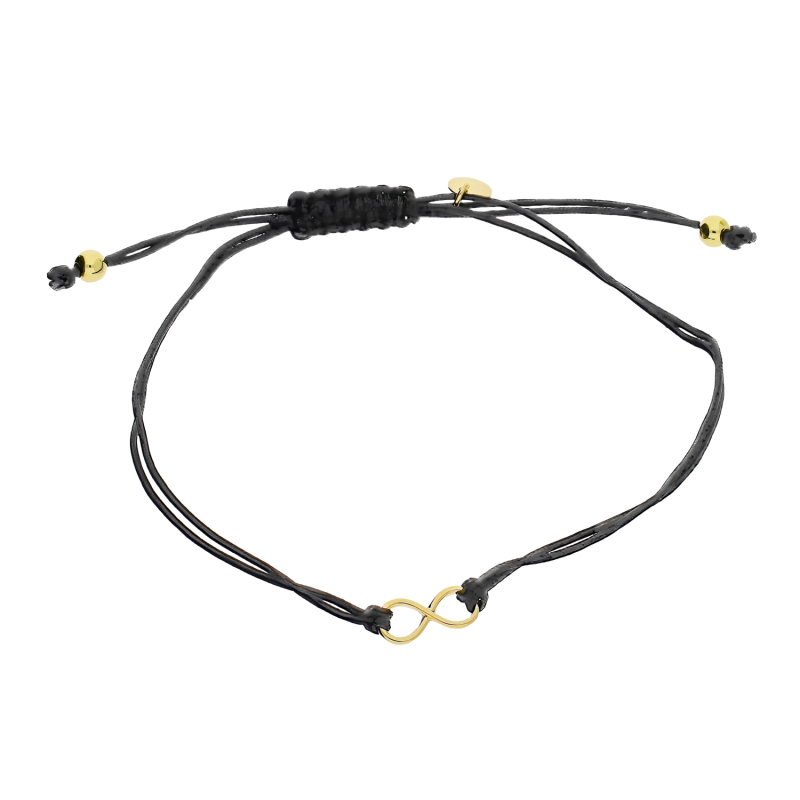 Bransoleta pozłacana infinity na czarnym sznurku PW446-1 GOLD czarny próba 925
