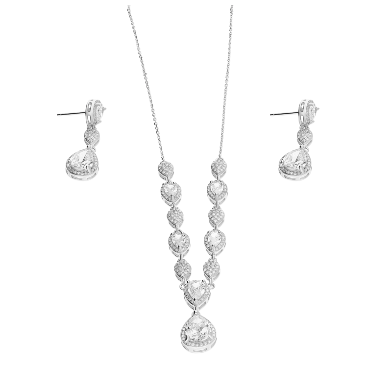Komplet srebrny naszyjnik i kolczyki krople z cyrkoniami HS1440 próba 925