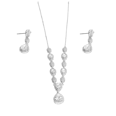 Komplet srebrny naszyjnik i kolczyki krople z cyrkoniami HS1440 próba 925