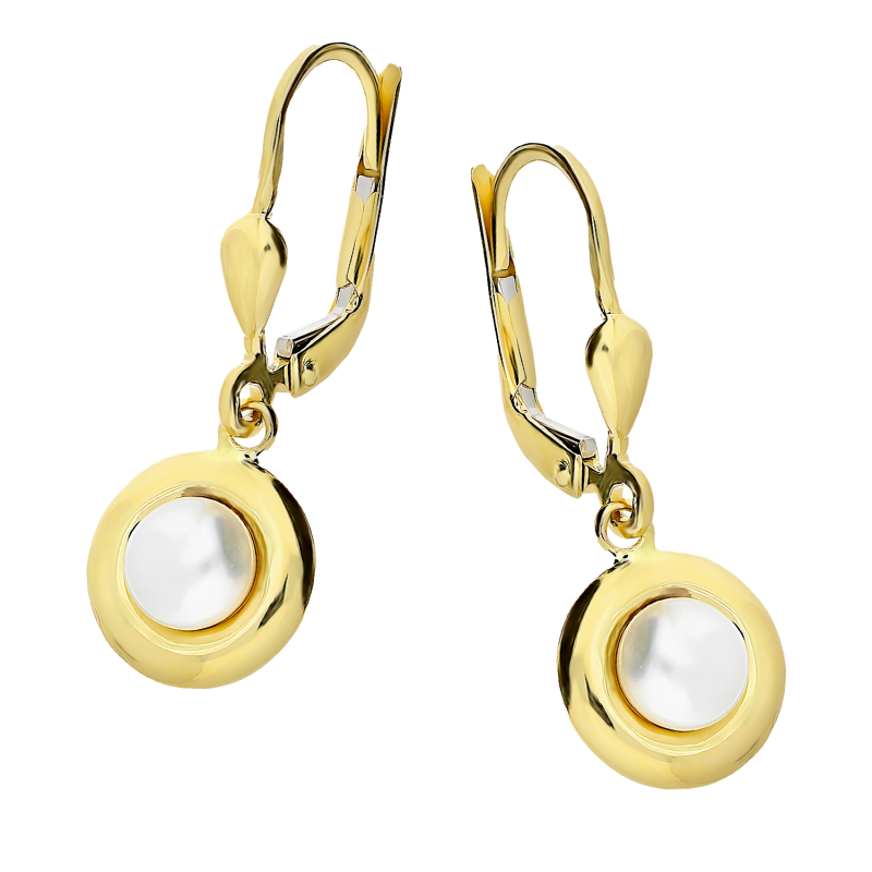 Kolczyki złote z białą perłą w kole/big.zam. LP 79U10-STKE3415-LB próba 585