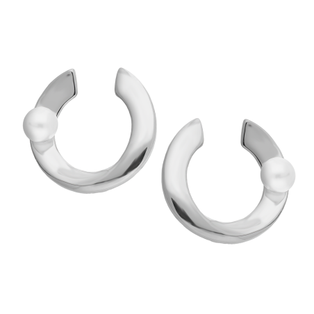 Kolczyki srebrne biała perła na otwartym kole/sztyft PA003 próba 925