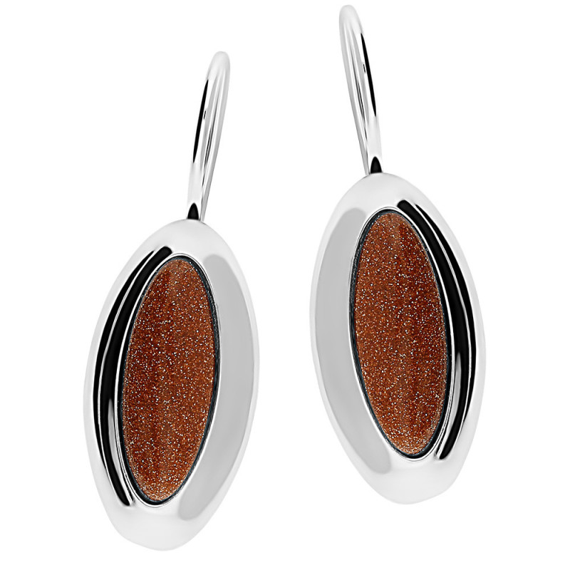 Kolczyki srebrne łezka piasek pustyni w oprawie/bigiel SZ124 piasek pustyni próba 925