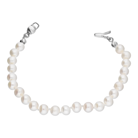 Bransoleta srebrna z białymi perłami hodowanymi 6 mm/kulka AG AJ009-kulka 6mm próba 925