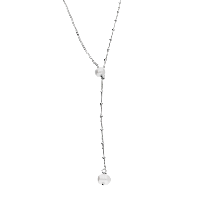 Naszyjnik srebrny dwie perły 6mm/rolo+rolo z kulkami M3-145 ROD próba 925