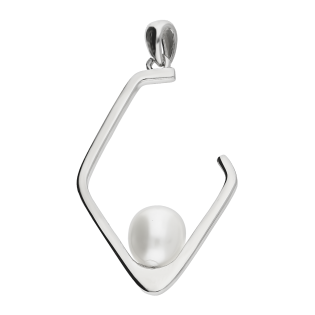 Zawieszka srebrna biała perła w otwartym rombie PA028 próba 925