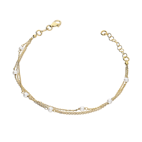 Bransoleta pozłacana z białymi perłami/x3 anker M3-086 GOLD próba 925