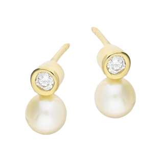 Kolczyki złote z białymi perłami i cyrkoniami