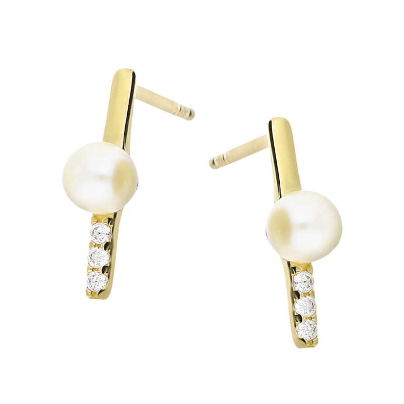 Kolczyki złote biała perła i trzy cyrkonie/sztyft AR KR-1-XX-E0643-FCZ-PRL próba 585