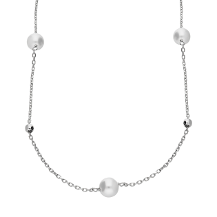 Naszyjnik srebrny z perłami jubilerskimi i kulkami/anker M3-158 ROD próba 925
