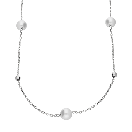 Naszyjnik srebrny z perłami jubilerskimi i kulkami/anker M3-158 ROD próba 925