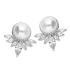 Kolczyki srebrne biała perła w kole i pióropusz z cyrkoniami/sztyft PA072 próba 925