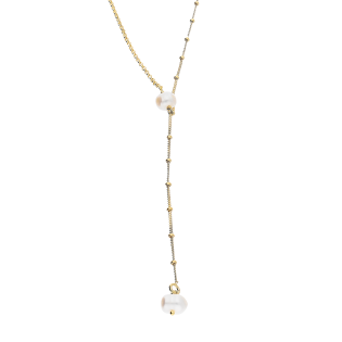 Naszyjnik pozłacany dwie perły 6 mm/rolo+rolo z kulkami M3-145 GOLD próba 925